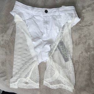 Rave White Jean Thong with Biker Short-Style Fishnets